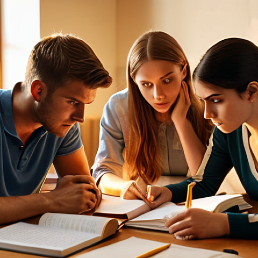 **

"A study group collaborating on exam preparation, books and notes scattered on the table, focused expressions, warm lighting, representing teamwork and knowledge sharing for a challenging professional exam."

**