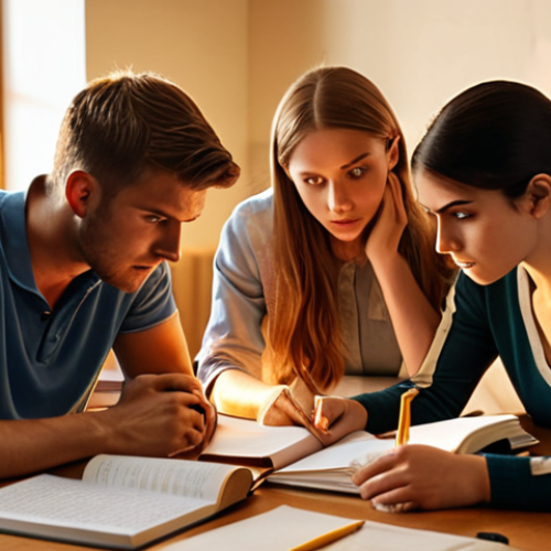 Home 4 **
"A study group collaborating on exam preparation, books and notes scattered on the table, focused expressions, warm lighting, representing teamwork and knowledge sharing for a challenging professional exam."
**