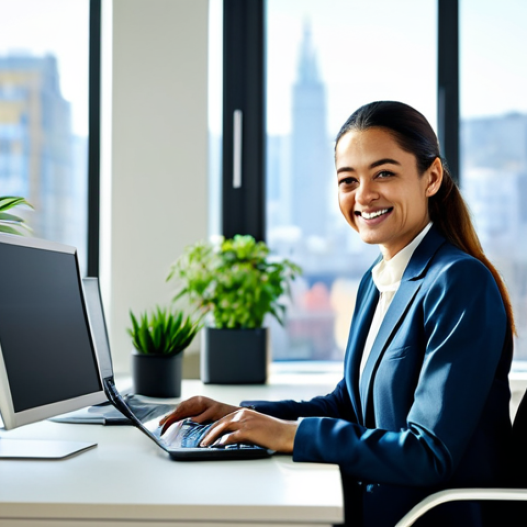 **

"A confident female Consulente del Lavoro (Labor Consultant) in a modern, brightly lit office, wearing a stylish, modest business suit, smiling warmly while reviewing data on a computer screen. Background includes blurred cityscape view through the window and a few plants. The atmosphere conveys professionalism and approachability. Fully clothed, appropriate attire, safe for work, perfect anatomy, natural proportions, professional photography, high quality."

**