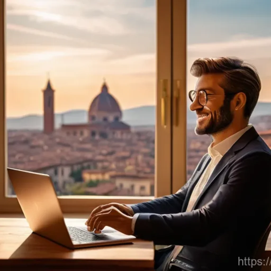 근로기준법 주요 쟁점 - **Prompt:** A serene and modern Italian home office scene, depicting a professional in their late 30...