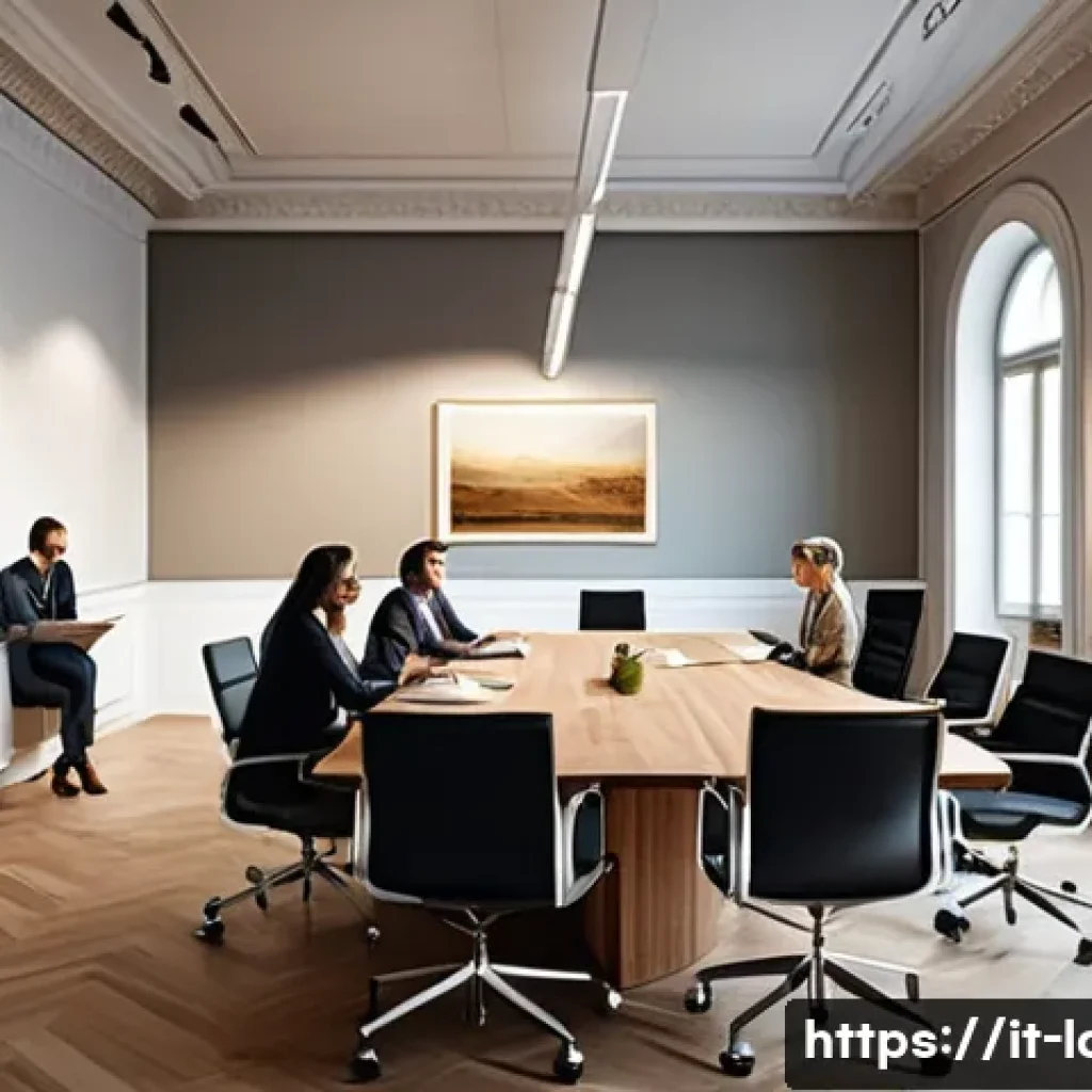 노무사 실무 케이스 분석 - A professional workplace mediation scene in a modern Italian office, showing a diverse group of busi...