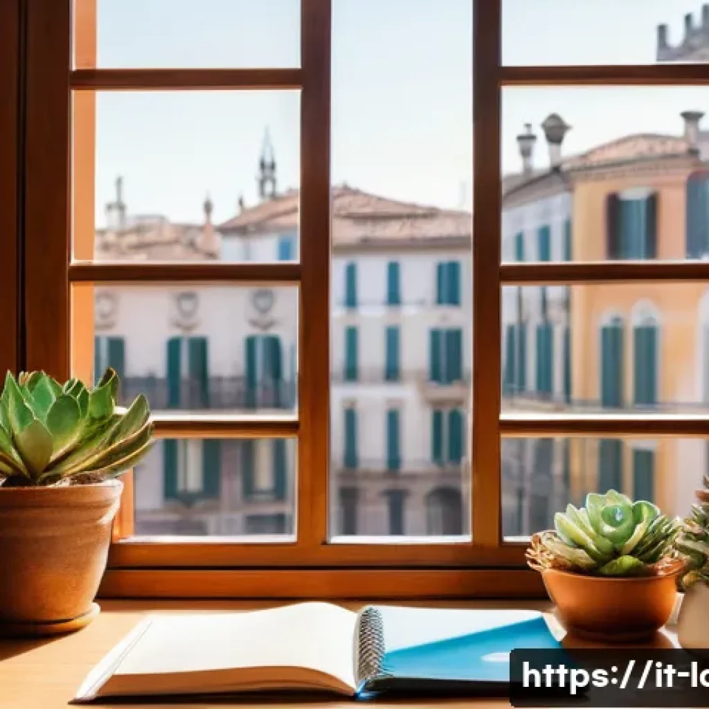 공인노무사 시험 합격을 위한 필수 팁 - A modern Italian home study room with a large wooden desk covered in neatly organized study material...