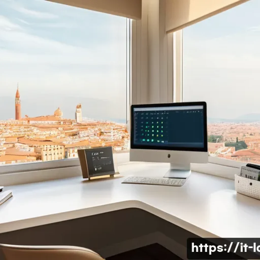 공인노무사로서의 시간 관리 비법 - A modern Italian office workspace featuring a neatly organized desk with minimal clutter, a sleek la...