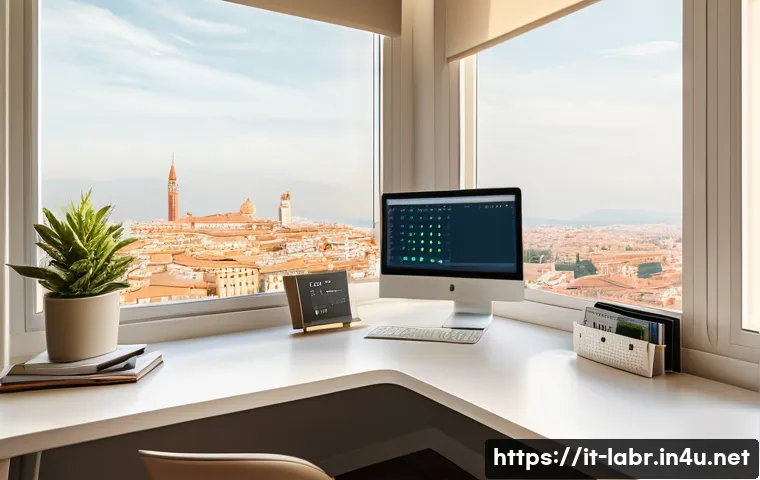 공인노무사로서의 시간 관리 비법 - A modern Italian office workspace featuring a neatly organized desk with minimal clutter, a sleek la...