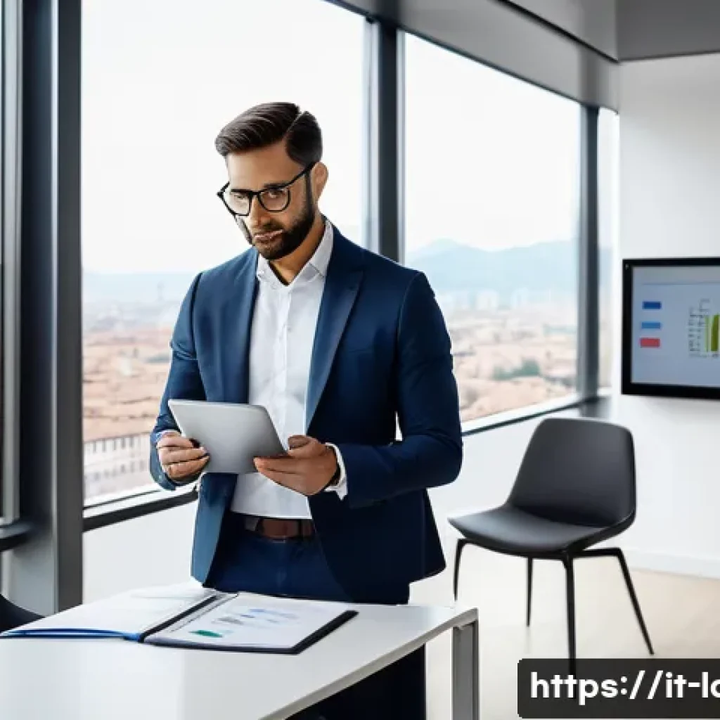 공인노무사와 사회적 책임 - A professional business consultant in a modern Italian office environment, engaging in a strategic H...