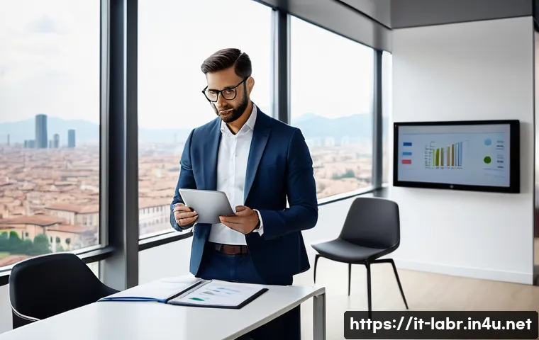 공인노무사와 사회적 책임 - A professional business consultant in a modern Italian office environment, engaging in a strategic H...