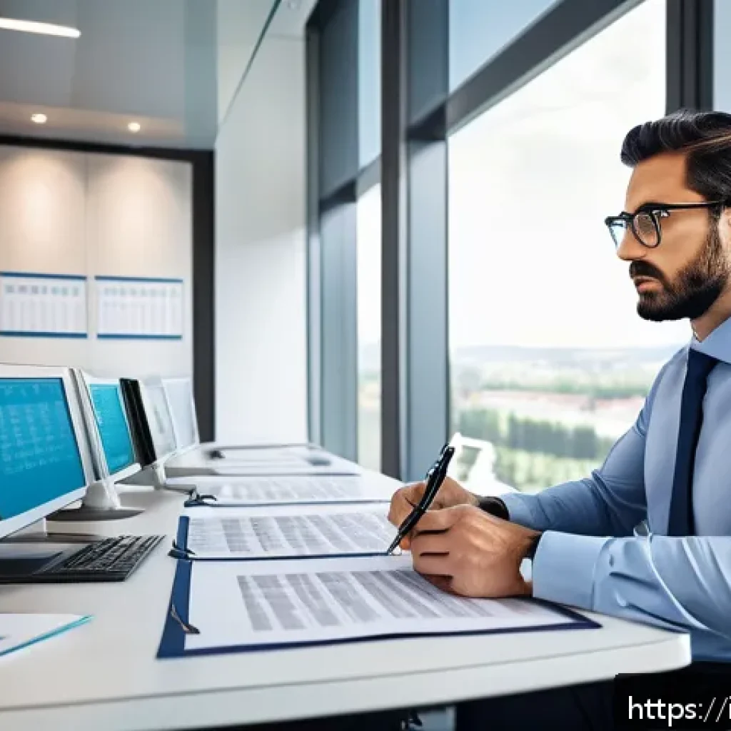 공인노무사 직무 만족도 조사 - A professional Italian labor consultant working in a modern office environment, wearing smart busine...