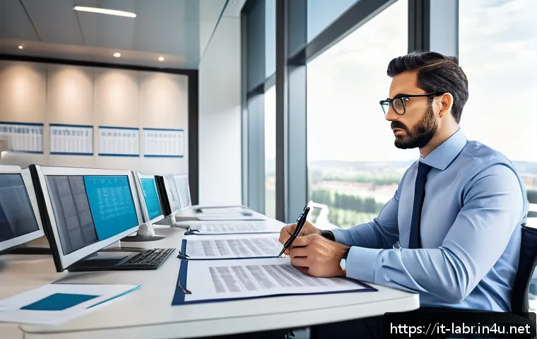 공인노무사 직무 만족도 조사 - A professional Italian labor consultant working in a modern office environment, wearing smart busine...