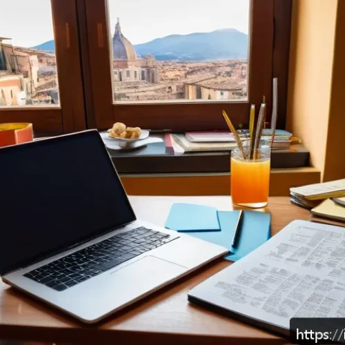 Home 30 노동법 조항 암기법 - A detailed, vibrant study desk scene in a modern Italian home, showcasing a large, colorful mind map...