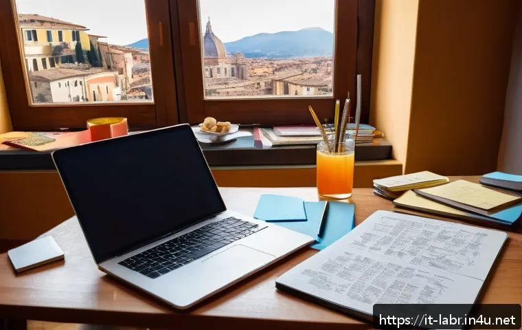 노동법 조항 암기법 - A detailed, vibrant study desk scene in a modern Italian home, showcasing a large, colorful mind map...