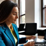 노무사의 업무와 워라밸 - Photorealistic Italian labor consultant in a smart casual blazer working at a bright modern office i...